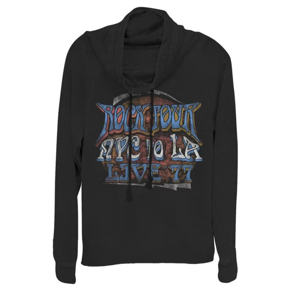 Fifth Sun Rock Tour NYC to LA Cowl Neck Long Sleeve Top Women M NWOT
